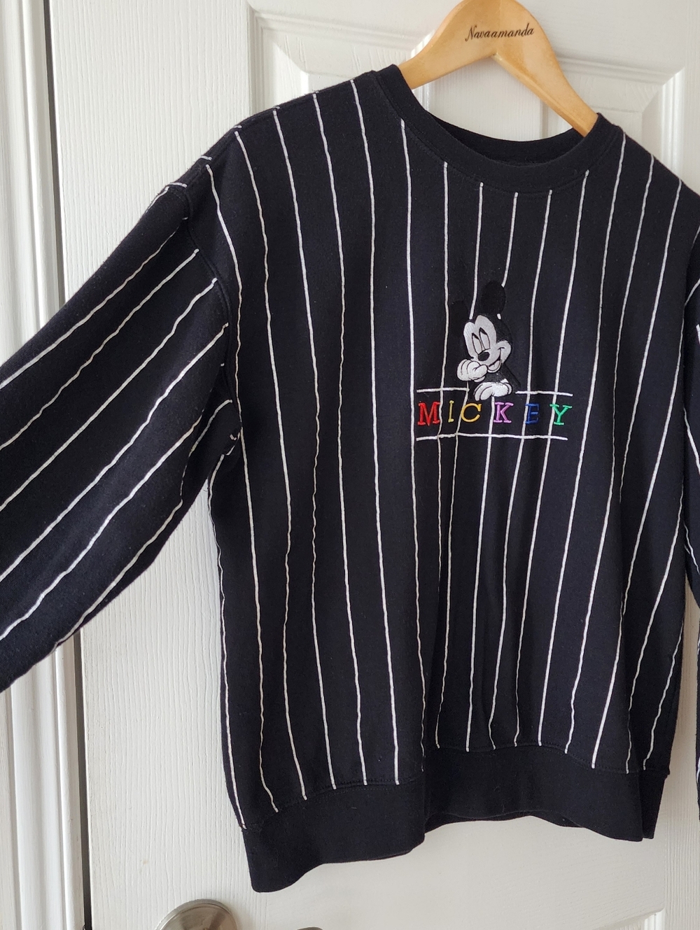 Mickey Embroidered Black Pinstripe Sweatshirt - Picture 6 of 12
